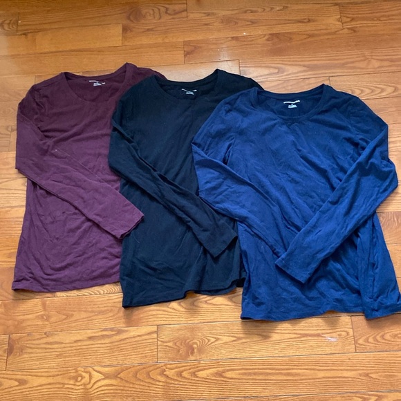 Amazon Essentials long sleeve tee/top medium black navy burgundy set of 3. - Picture 1 of 7